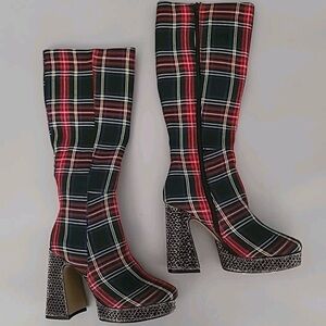 Betsey Johnson “Valeria” plaid knee high boots. Size 8. New without tags.